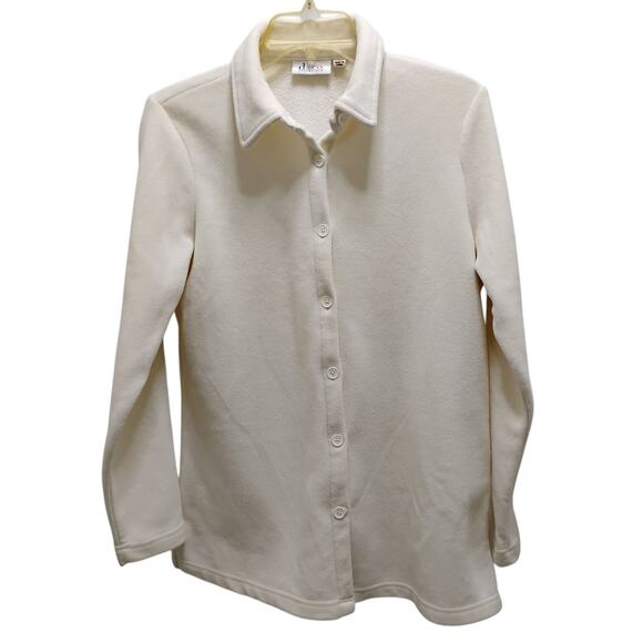 🎄Denim & Co 2 Fleece Button Up Shirt S Red White Cozy Top Shacket Bundle ❤️🤍 - Picture 4 of 16